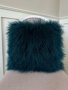 West Elm Dyed Lamb Pillow Teal Size 16 x 16